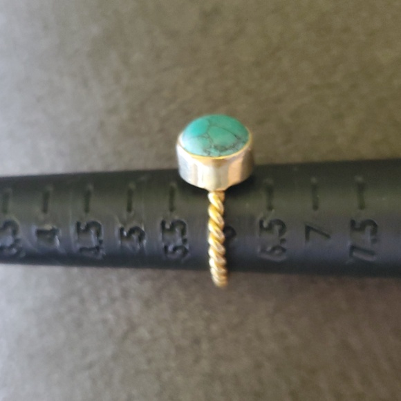 Turquoise Ring – Round Gemstone in Gold-Toned Rope Band, Size 6 Stackable - Picture 5 of 5